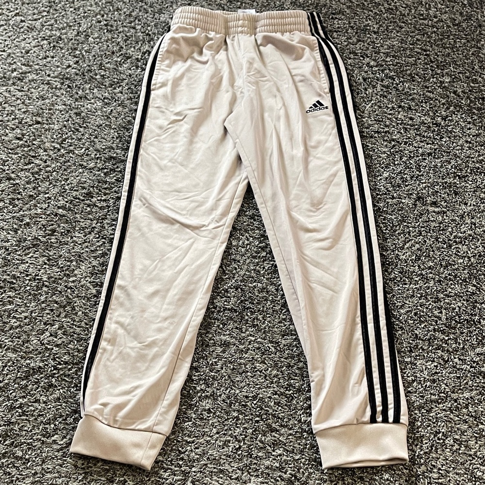 Adidas Youth Beige Joggers with Black Stripes (L-14/16)